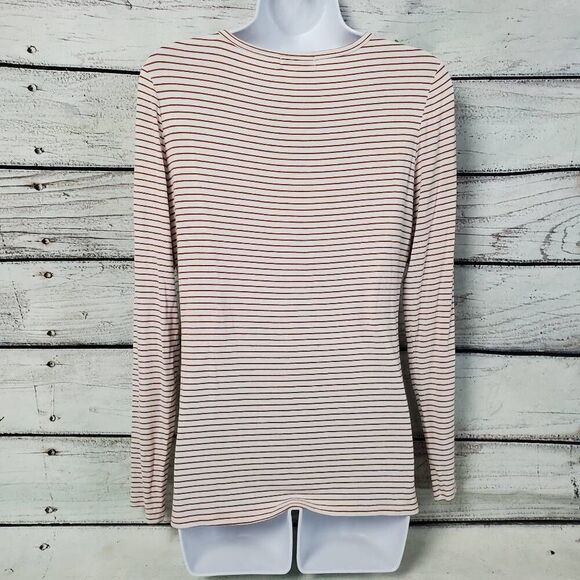 Fitz + Eddi Women's Long Sleeve Striped Crisscross Neck Top Size S White Rust - Picture 3 of 6